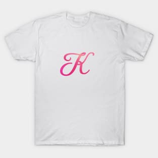 Letter K Monogram, Pink Color Personalized Design T-Shirt